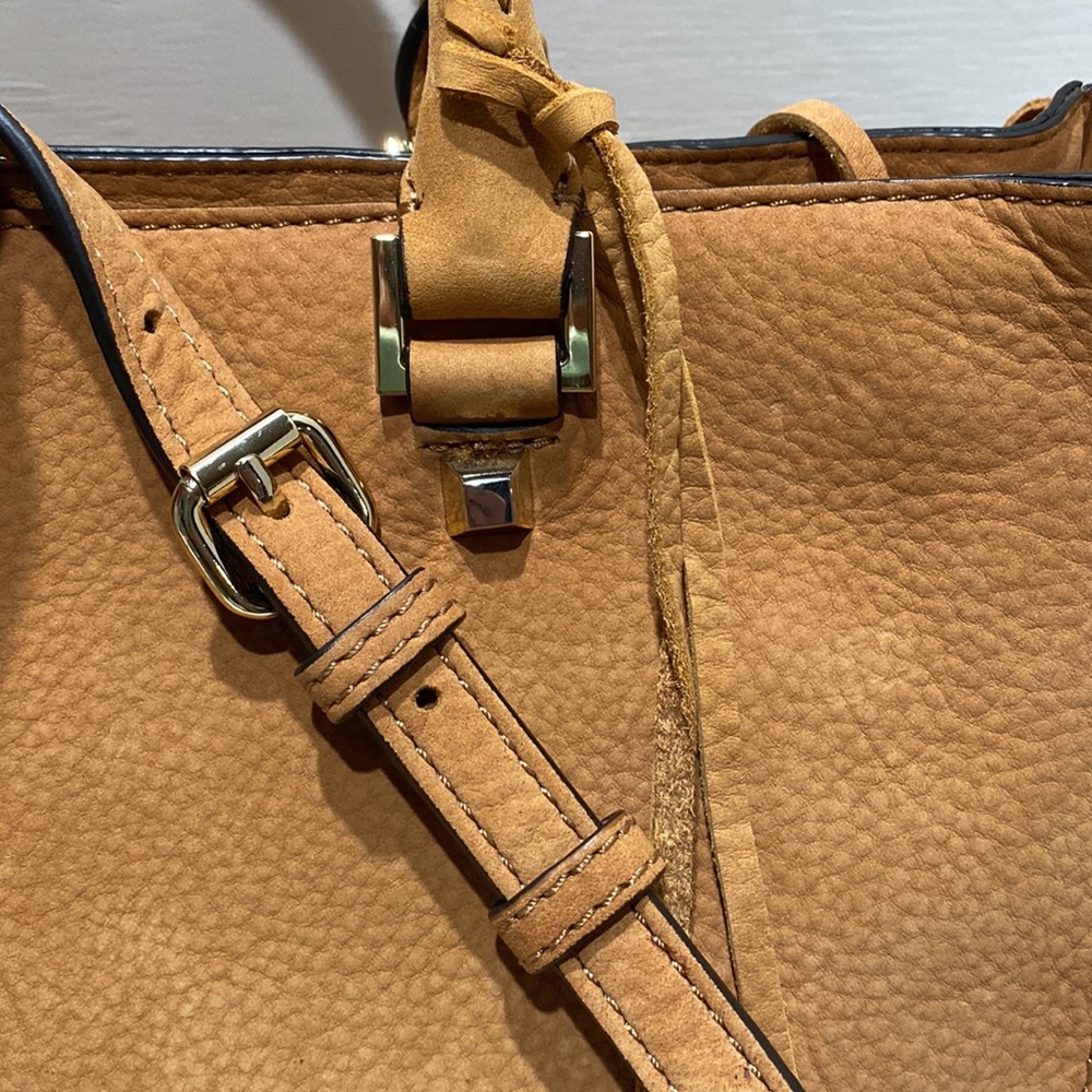 REBECCA MINKOFF “Regan” Tan Nubuck Fringed Leather Satchel - Picture 5 of 16